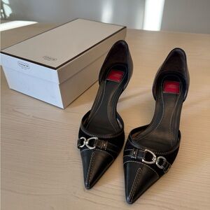Coach Black Leather Pointed Toe Heels